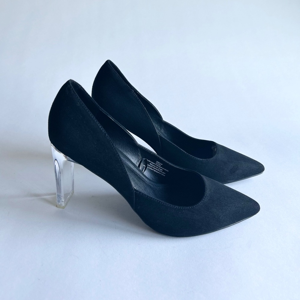 Andrew Marc Alexa Black Fabric Point Toe Plastic Heels size 10